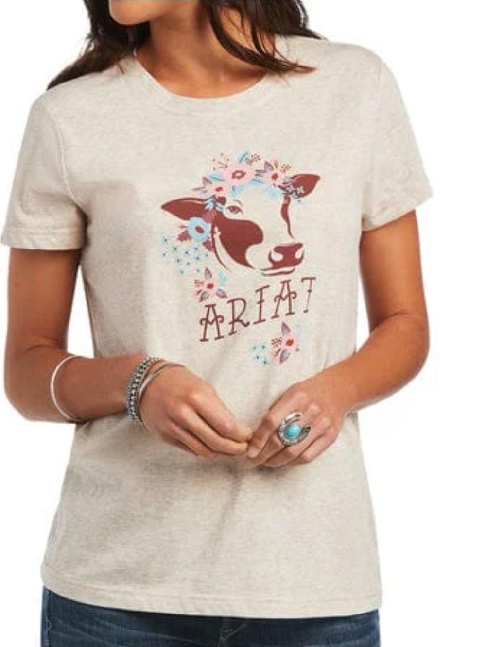Ariat Women's REAL Moo Short Sleeve Tee. Size L Tan